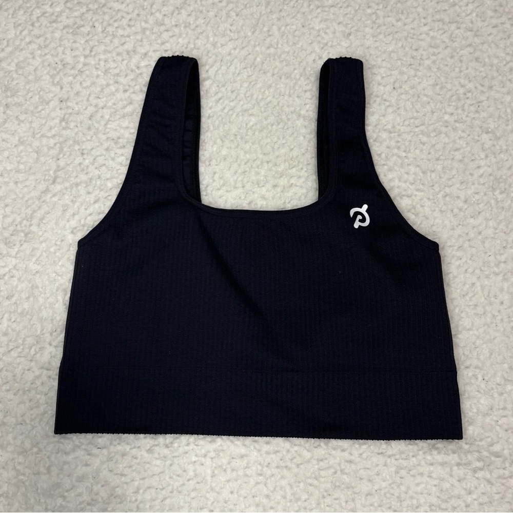 Peloton Women Black Ribbed Texture Square Neck Sports Bra